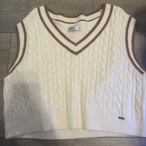 White and Brown Cable Knit Vest